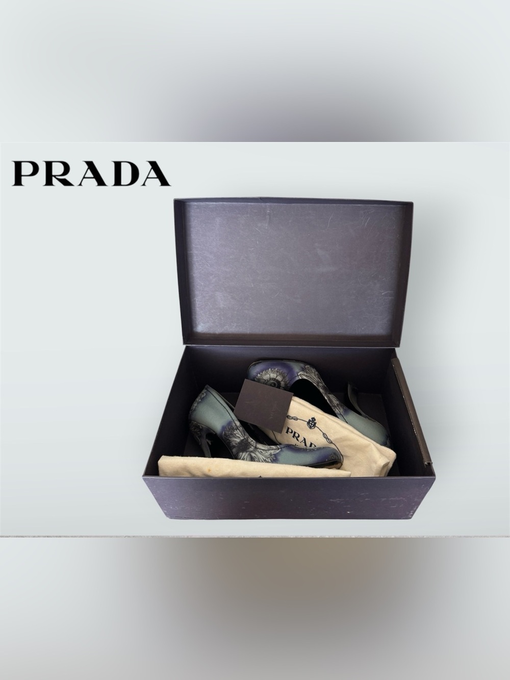 ⬇️ Prada CALZATURE DONNA Twill Rosoni Floral Sculpted Curve Heel Vintage Pumps - Picture 16 of 16
